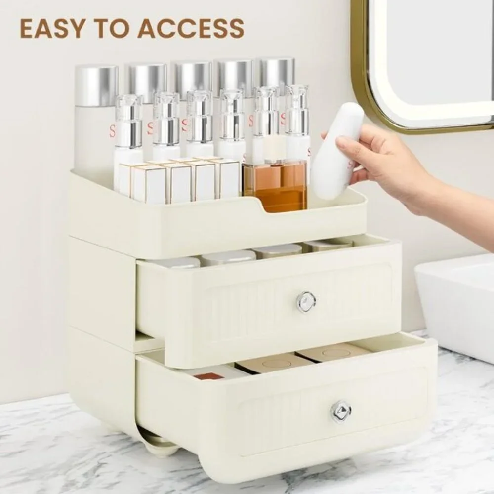 New Stackable Makeup Organizer for Vanity, 3-Layer Skincare Storage in White
